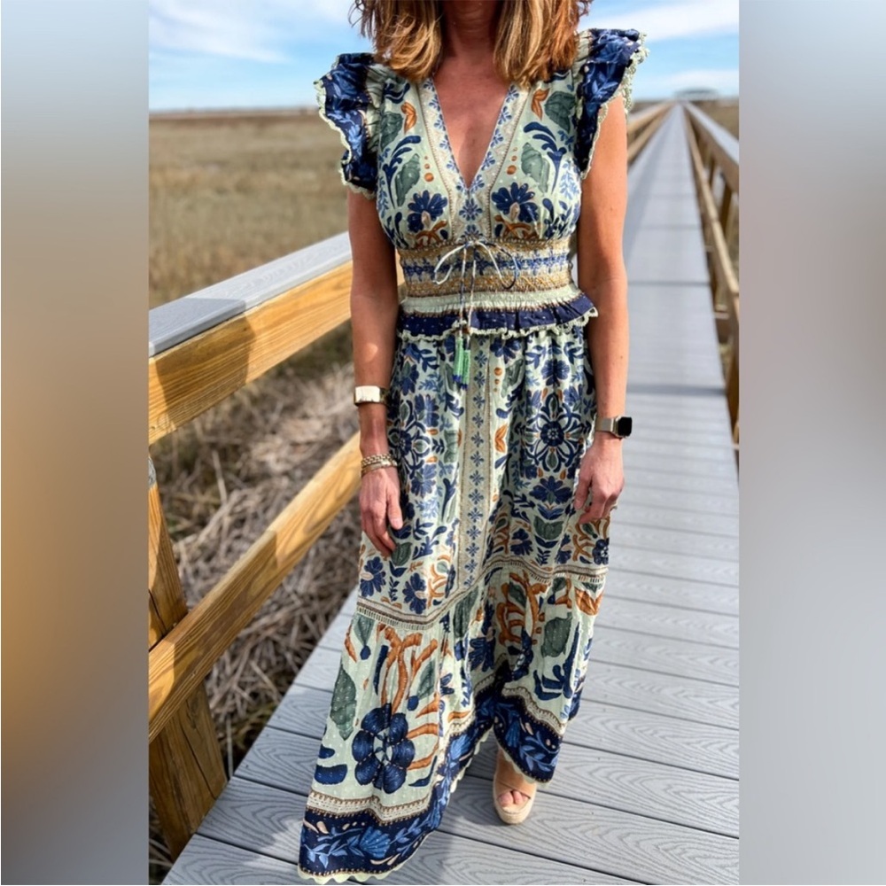 FARM Rio Ocean Tapestry Midi Dress- Medium - Picture 2 of 10
